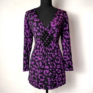 Alberto Makali Purple Leopard Print Long Sleeve Top Size M